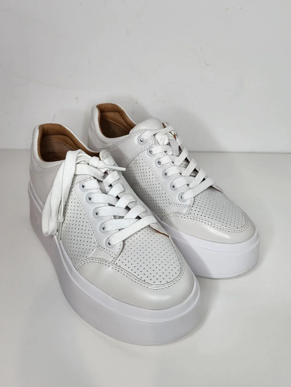 J/Slides Harlow White Platform Perforated Leather Sneakers for Women Size 7